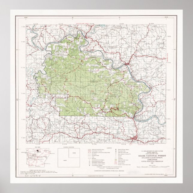 Poster Mapa Florestal Nacional de Ozark (1972) Arkansas W (Frente)