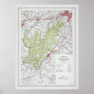 Poster Mapa Florestal Nacional de Pisgah (1966) Vintage N