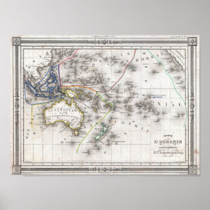 Poster Mapa francês de Austrália e de Polinésia