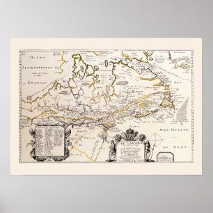Poster Mapa Francês do Canadá (Quebec) por Champlain 1677