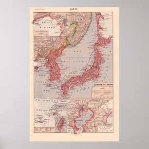 Poster Mapa francês do vintage, 1920, Japão