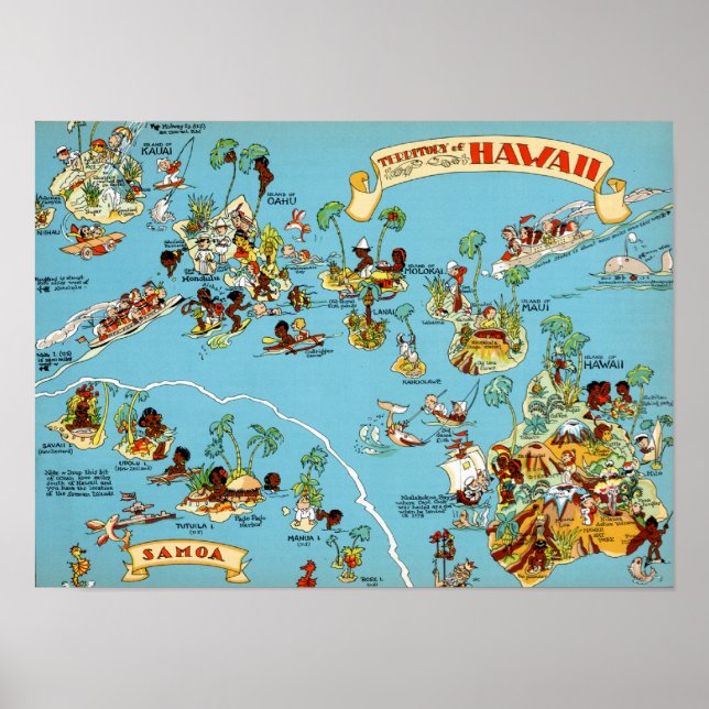 Póster Mapa Funny Hawaii (Frente)