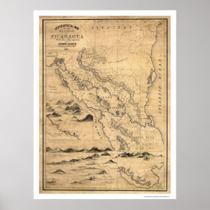 Poster Mapa geográfico 1855 de Nicarágua