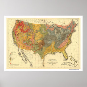 Poster Mapa Geological de EUA 1872