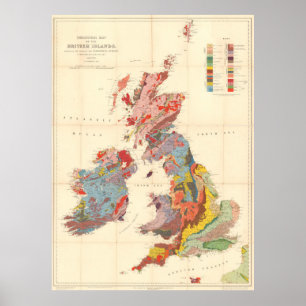 Poster Mapa Geological do vintage das ilhas britânicas