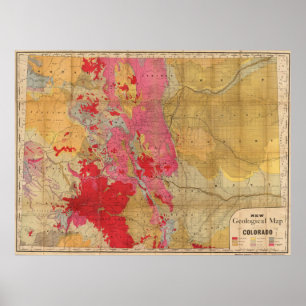 Poster Mapa Geological do vintage de Colorado (1879)