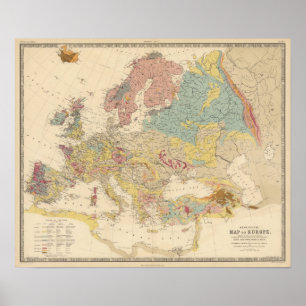 Poster Mapa Geological do vintage de Europa (1856)