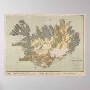 Poster Mapa Geological do vintage de Islândia (1901)
