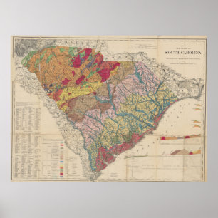 Poster Mapa Geological do vintage de South Carolina