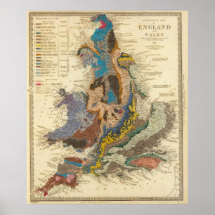 Póster Mapa Geological, Inglaterra, Wales