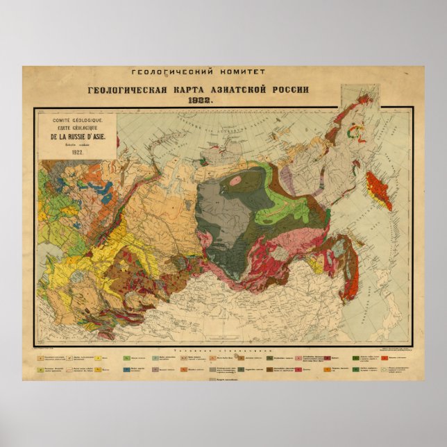 Poster Mapa Geológico da Vintage da Rússia (1922) (Frente)