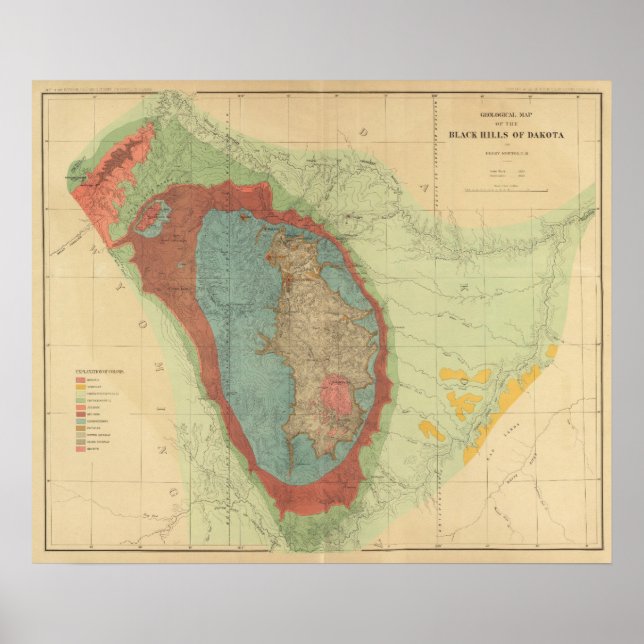 Póster Mapa geológico das Colinas Negras de Dakota (Frente)