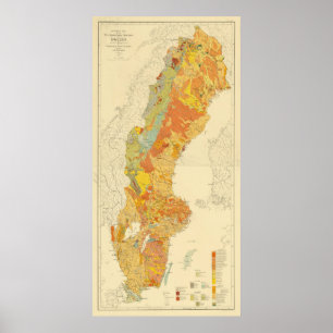 Poster Mapa geológico de Suecias em 1910