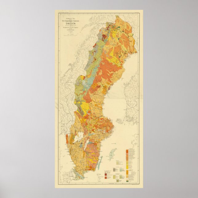 Poster Mapa geológico de Suecias em 1910 (Frente)