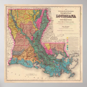 Poster Mapa Geológico de Vintage da Louisiana (1882)