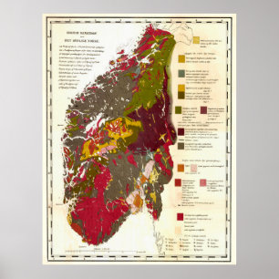 Poster Mapa Geológico de Vintage da Noruega (1871)