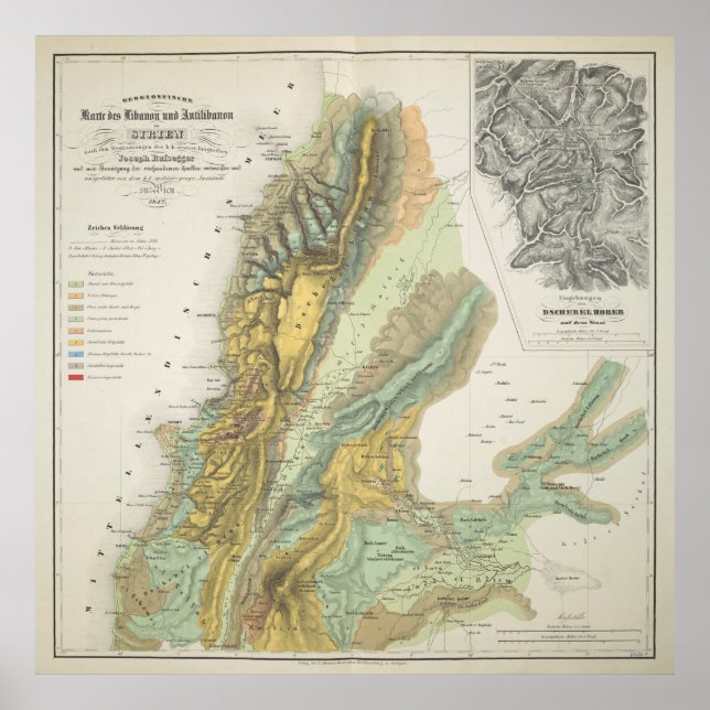 Poster Mapa Geológico de Vintage do Líbano (1842) (Frente)