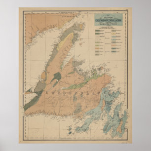 Poster Mapa Geológico de Vintage em Terra Nova (1875)