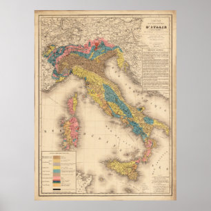 Poster Mapa Geológico de Vintage Itália (1844)
