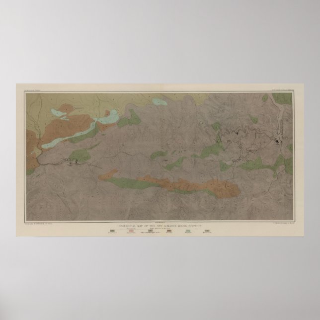 Póster Mapa Geológico do Distrito Mineiro de New Almaden (Frente)