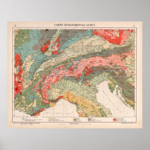 Poster Mapa Geológico dos Alpes Vintage (1921)