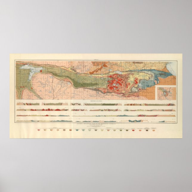 Póster Mapa Geológico Geral do Distrito de Marquette (Frente)