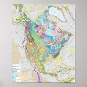 Poster Mapa Geológico USGS da América do Norte