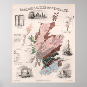 Poster Mapa Geológico Vintage da Escócia (1850)