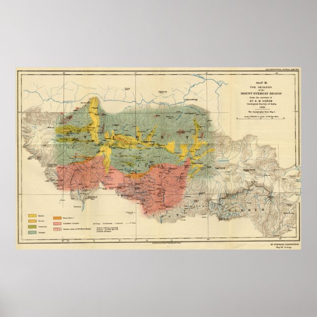 Poster Mapa Geológico Vintage da Região Monte Everest (Frente)