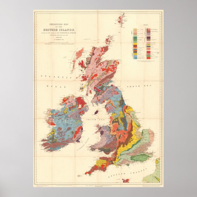 Poster Mapa Geológico Vintage das Ilhas Britânicas (1912) (Frente)