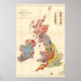 Poster Mapa Geológico Vintage das Ilhas Britânicas (1912)