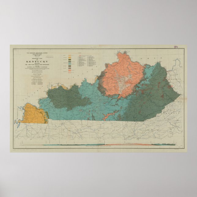 Poster Mapa Geológico Vintage de Kentucky (1920) (Frente)