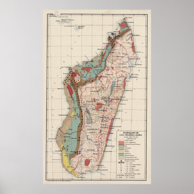 Poster Mapa Geológico Vintage de Madagáscar (1922) (Frente)