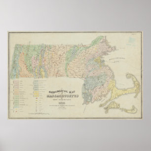 Poster Mapa Geológico Vintage de Massachusetts (1841)
