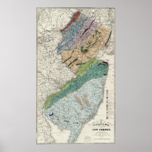 Poster Mapa Geológico Vintage de Nova Jersey (1839)