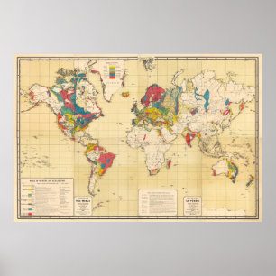 Poster Mapa Geológico Vintage do Mundo (1875)