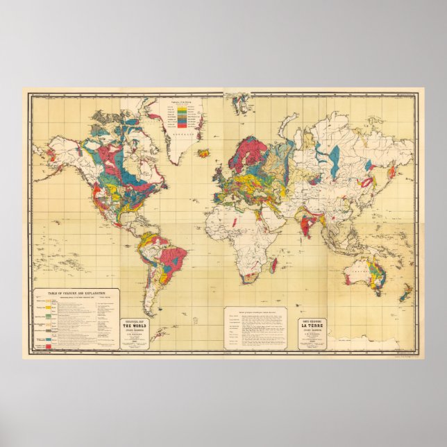 Poster Mapa Geológico Vintage do Mundo (1875) (Frente)