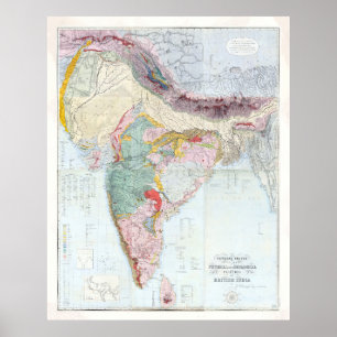 Poster Mapa Geológico Vintage India (1855)