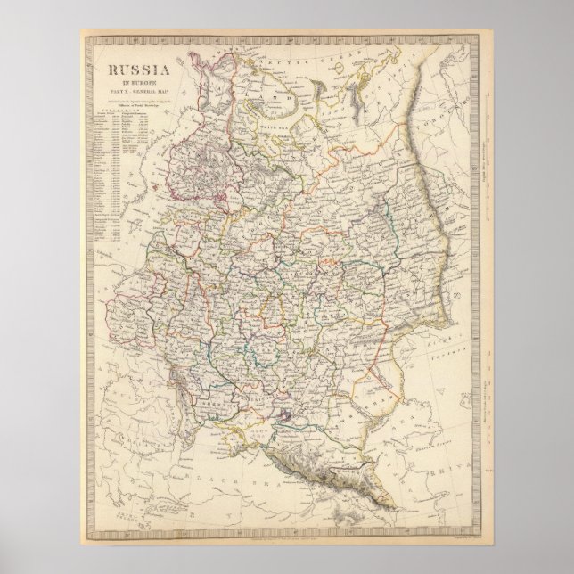 Póster Mapa geral da Rússia na Europa (Frente)
