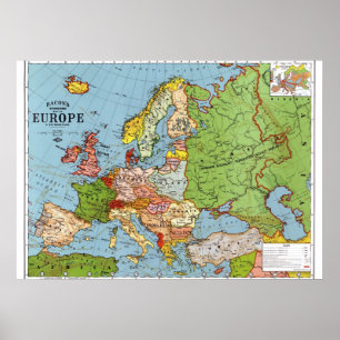 Poster Mapa Geral do Século 20 da Vintage Europa