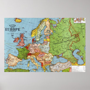 Poster Mapa geral do século XX de Europa do vintage