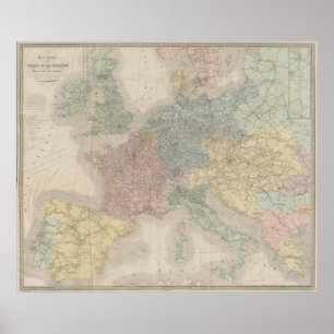 Póster Mapa geral dos caminhos de ferro europeus