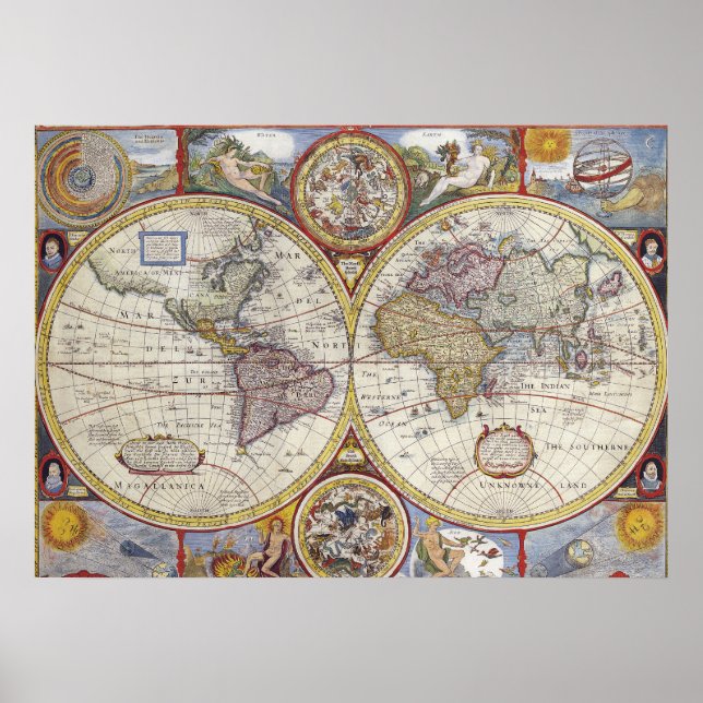 Poster Mapa Geral Vintage do Mundo (Frente)