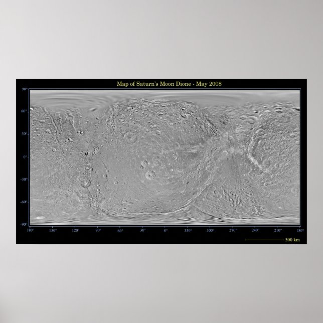 Poster Mapa global da lua de Saturno Dione (Frente)