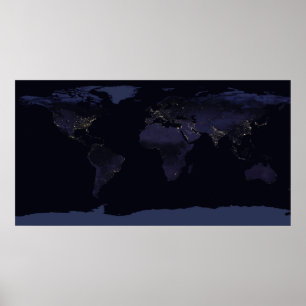 Poster Mapa Global das Luzes da Cidade da Terra à Noite.