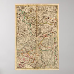 Póster Mapa gravado das florestas de Alemanha
