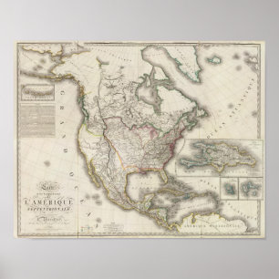 Poster Mapa gravado de America do Norte