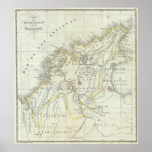 Póster Mapa gravado de Colômbia
