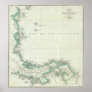 Poster Mapa gravado de Panamá
