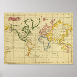 Póster Mapa gravado mundo